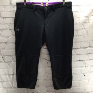 Under Armour Black Pants Cropped Capri Womens Sz L 100% Polyester